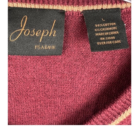 Joseph A Bank V Neck Sweater Cotton Cashmere Blend Mens Large Burgundy - Picture 3 of 5